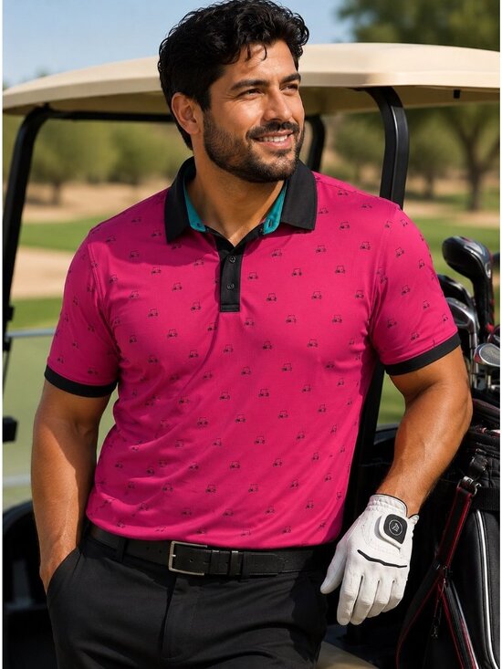 Kenneth Cole Other - Kenneth Cole Golf Polo Shirt Pink Golf Cart‎ Print Moisture-Wicking UPF 50+, 4XL